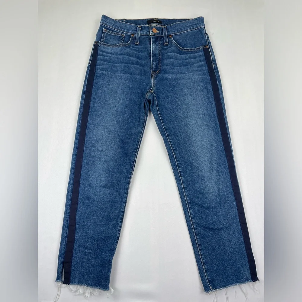 Halogen Jeans Straight Crop Womens Size 30x23” Frayed Ankle Embroidered Denim - Picture 2 of 14